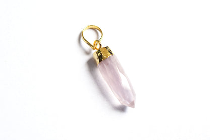 Beautiful Rose Quartz Electroplated Bullet Faceted Pendant, Sold By Piece ,25 mm ,60035