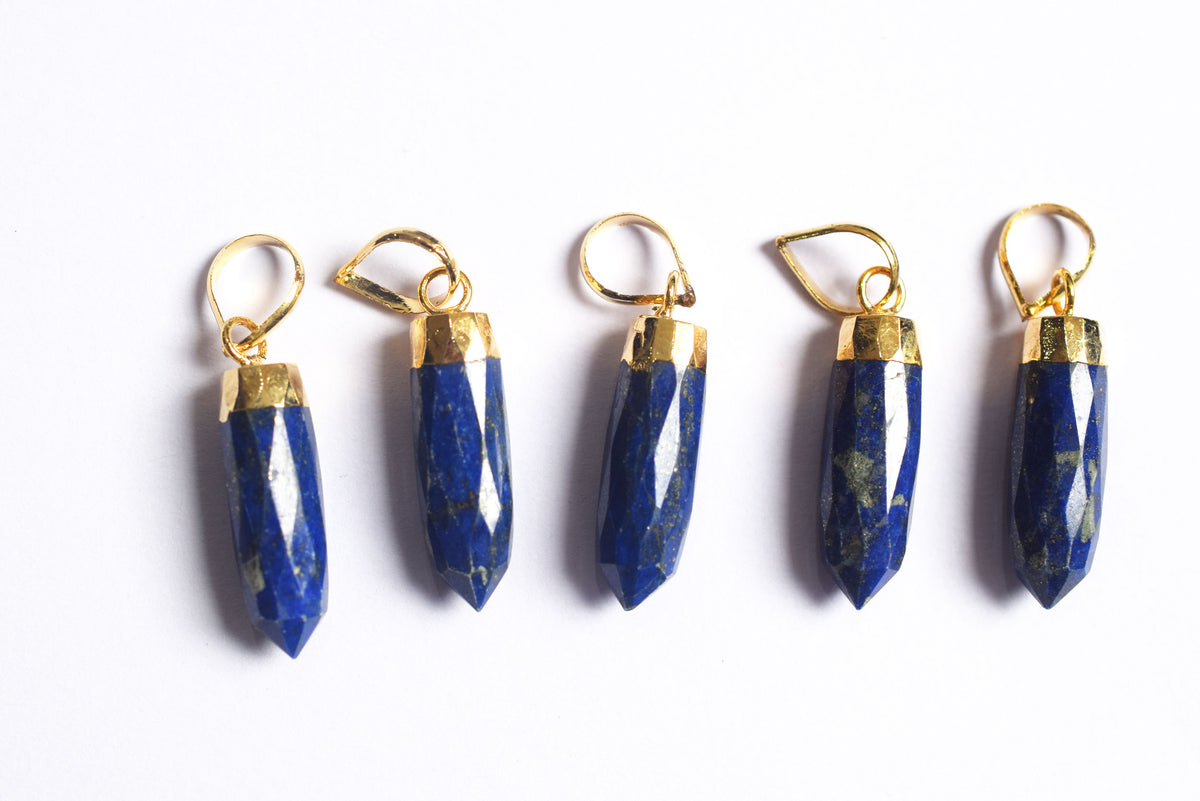 Natural Lapis Lazuli Electroplated Bullet Faceted Pendant, Sold By Piece ,25 mm ,60036