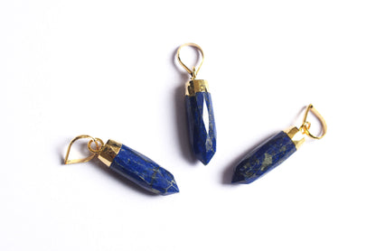 Natural Lapis Lazuli Electroplated Bullet Faceted Pendant, Sold By Piece ,25 mm ,60036