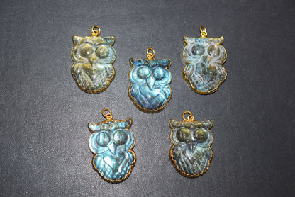 Flashy Labradorite Owl Carved Electroplated Connector Charm, Sold By Piece ,31 - 35 mm ,60037