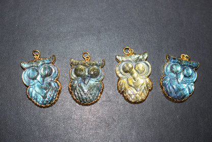 Flashy Labradorite Owl Carved Electroplated Connector Charm, Sold By Piece ,31 - 35 mm ,60037