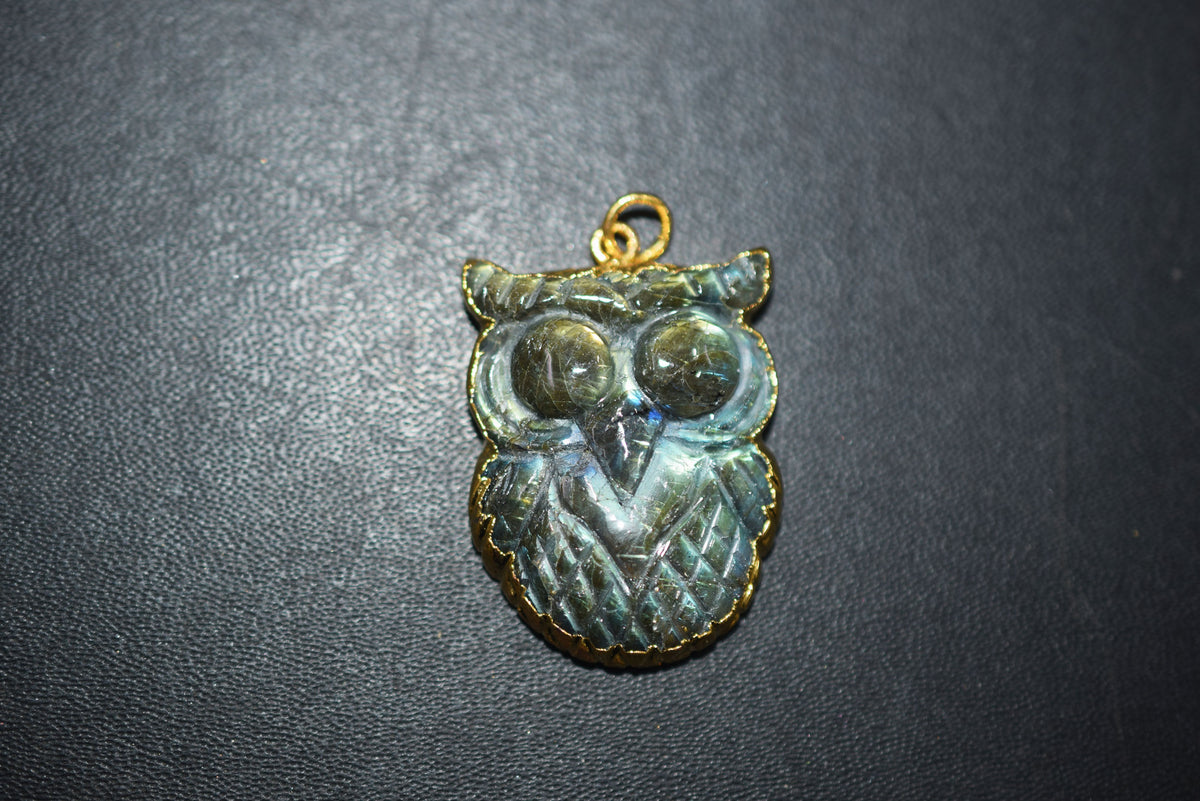 Flashy Labradorite Owl Carved Electroplated Connector Charm, Sold By Piece ,31 - 35 mm ,60037