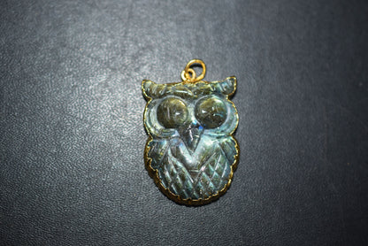 Flashy Labradorite Owl Carved Electroplated Connector Charm, Sold By Piece ,31 - 35 mm ,60037