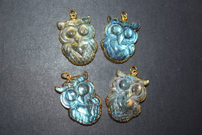 Flashy Labradorite Owl Carved Electroplated Connector Charm, Sold By Piece ,31 - 35 mm ,60037