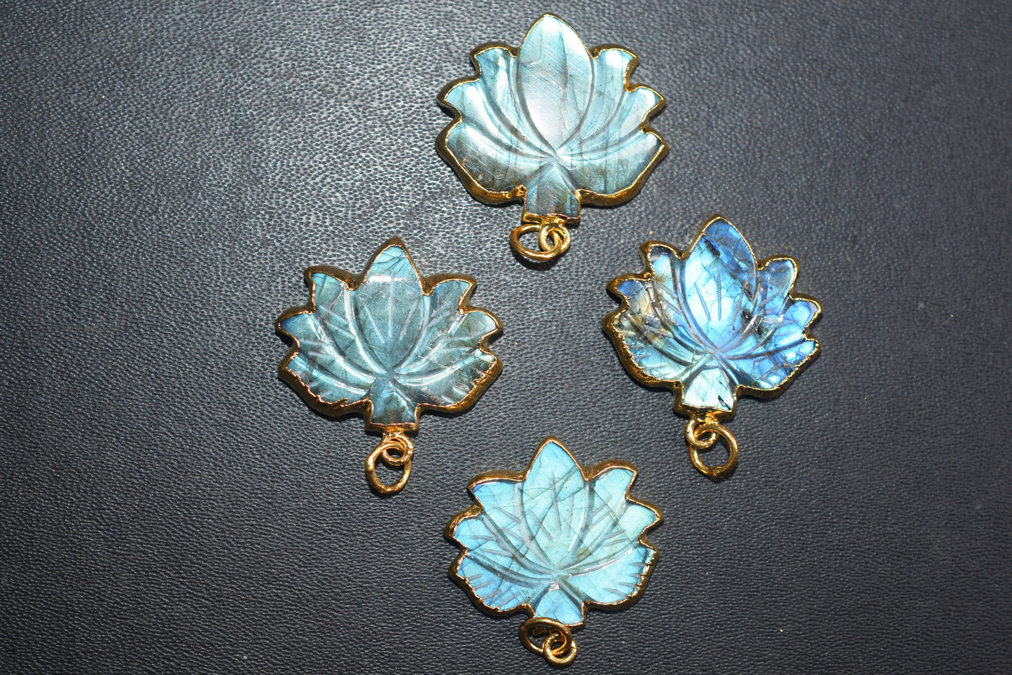 Flashy Labradorite Lotus Carved Electroplated Connector Charm, Sold By Piece ,21 - 24 mm ,60038