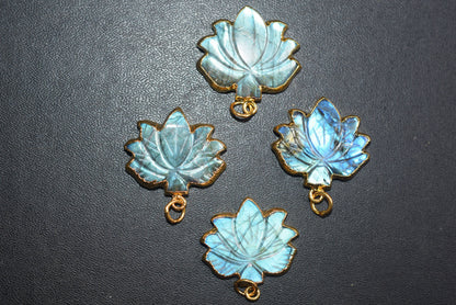 Flashy Labradorite Lotus Carved Electroplated Connector Charm, Sold By Piece ,21 - 24 mm ,60038