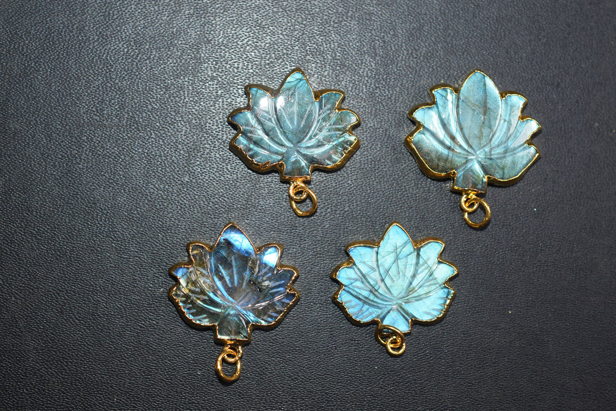 Flashy Labradorite Lotus Carved Electroplated Connector Charm, Sold By Piece ,21 - 24 mm ,60038