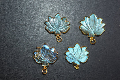 Flashy Labradorite Lotus Carved Electroplated Connector Charm, Sold By Piece ,21 - 24 mm ,60038