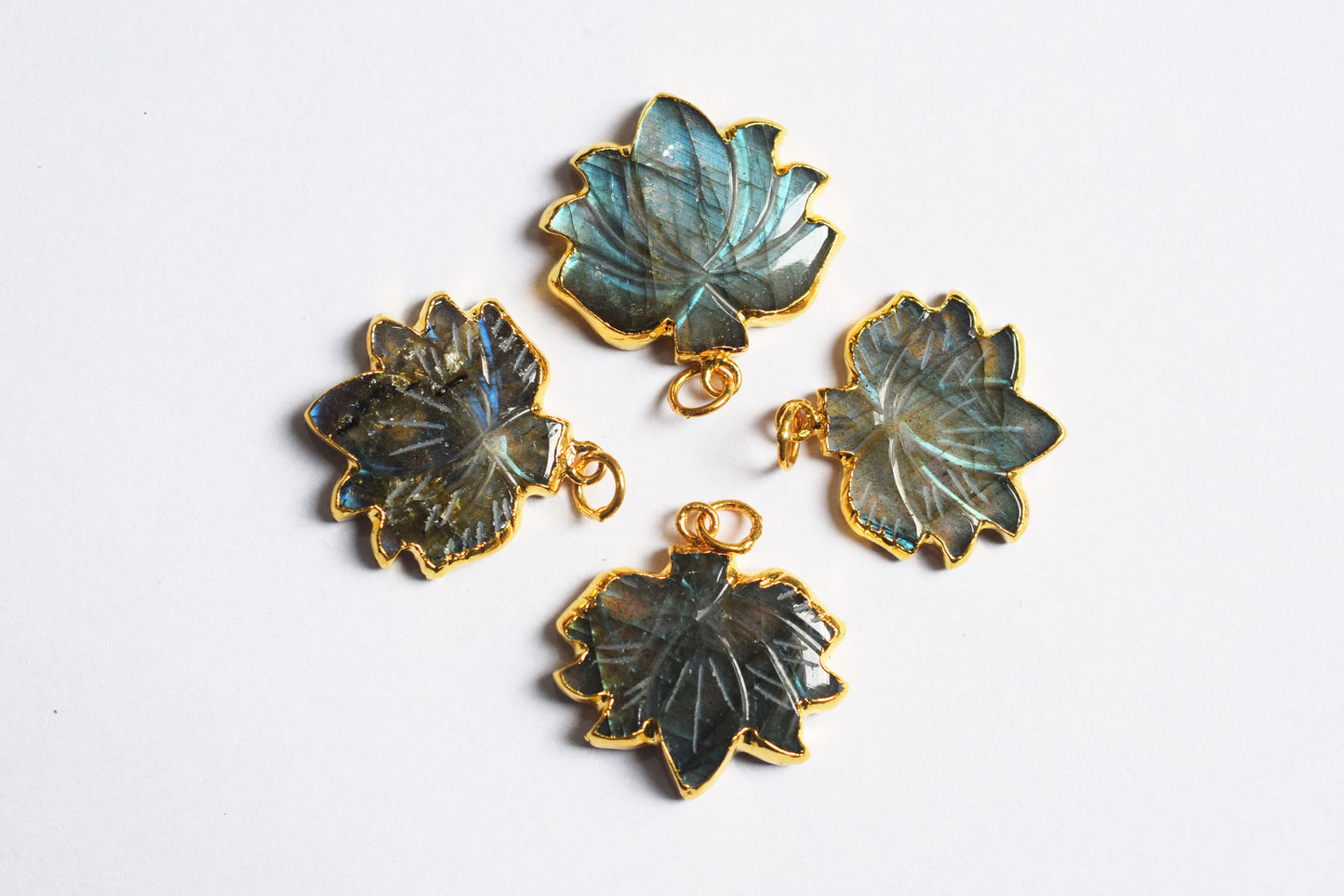 Flashy Labradorite Lotus Carved Electroplated Connector Charm, Sold By Piece ,21 - 24 mm ,60038