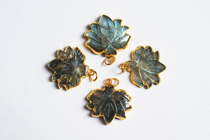 Flashy Labradorite Lotus Carved Electroplated Connector Charm, Sold By Piece ,21 - 24 mm ,60038