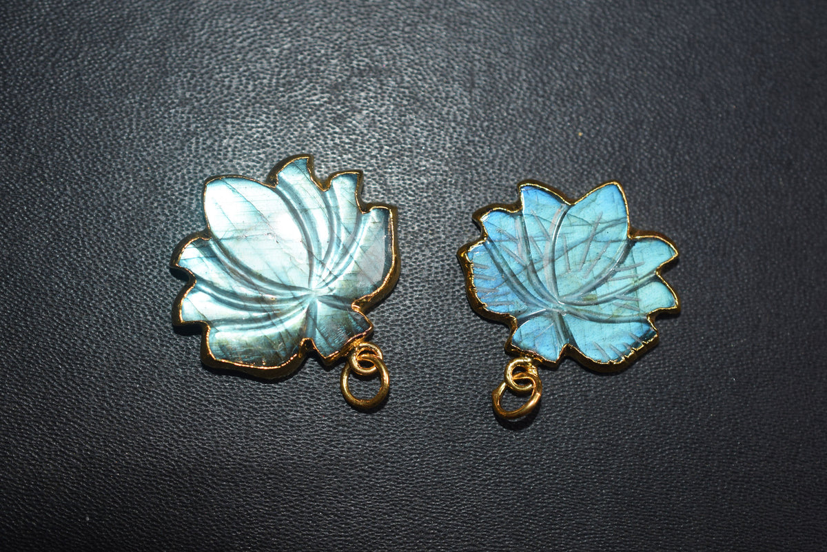 Flashy Labradorite Lotus Carved Electroplated Connector Charm, Sold By Piece ,21 - 24 mm ,60038