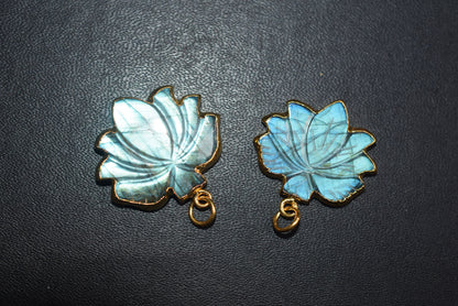 Flashy Labradorite Lotus Carved Electroplated Connector Charm, Sold By Piece ,21 - 24 mm ,60038
