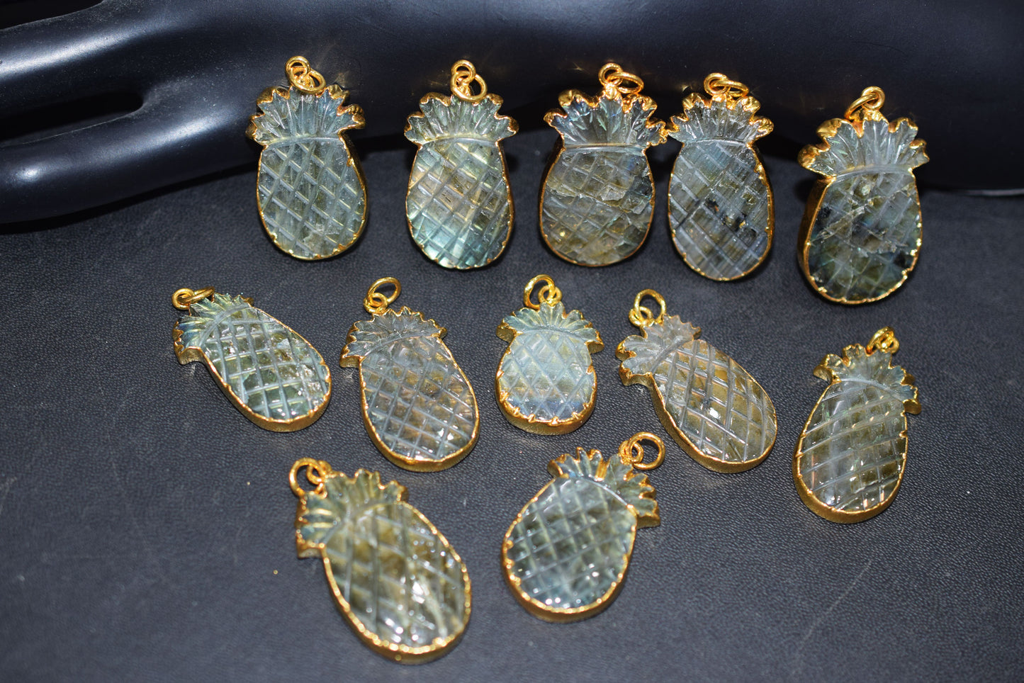 Labradorite Pineapple Carved Electroplated Connector Charm, Sold By Piece ,24 - 33 mm ,60039
