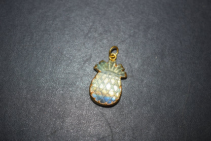 Labradorite Pineapple Carved Electroplated Connector Charm, Sold By Piece ,24 - 33 mm ,60039