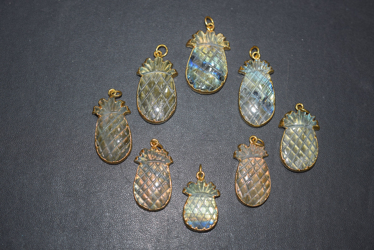 Labradorite Pineapple Carved Electroplated Connector Charm, Sold By Piece ,24 - 33 mm ,60039