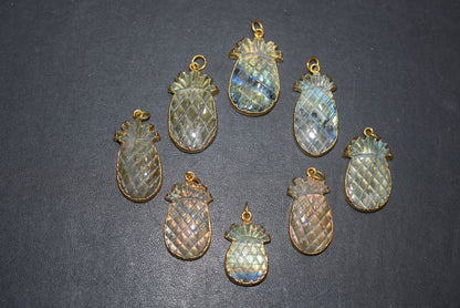 Labradorite Pineapple Carved Electroplated Connector Charm, Sold By Piece ,24 - 33 mm ,60039