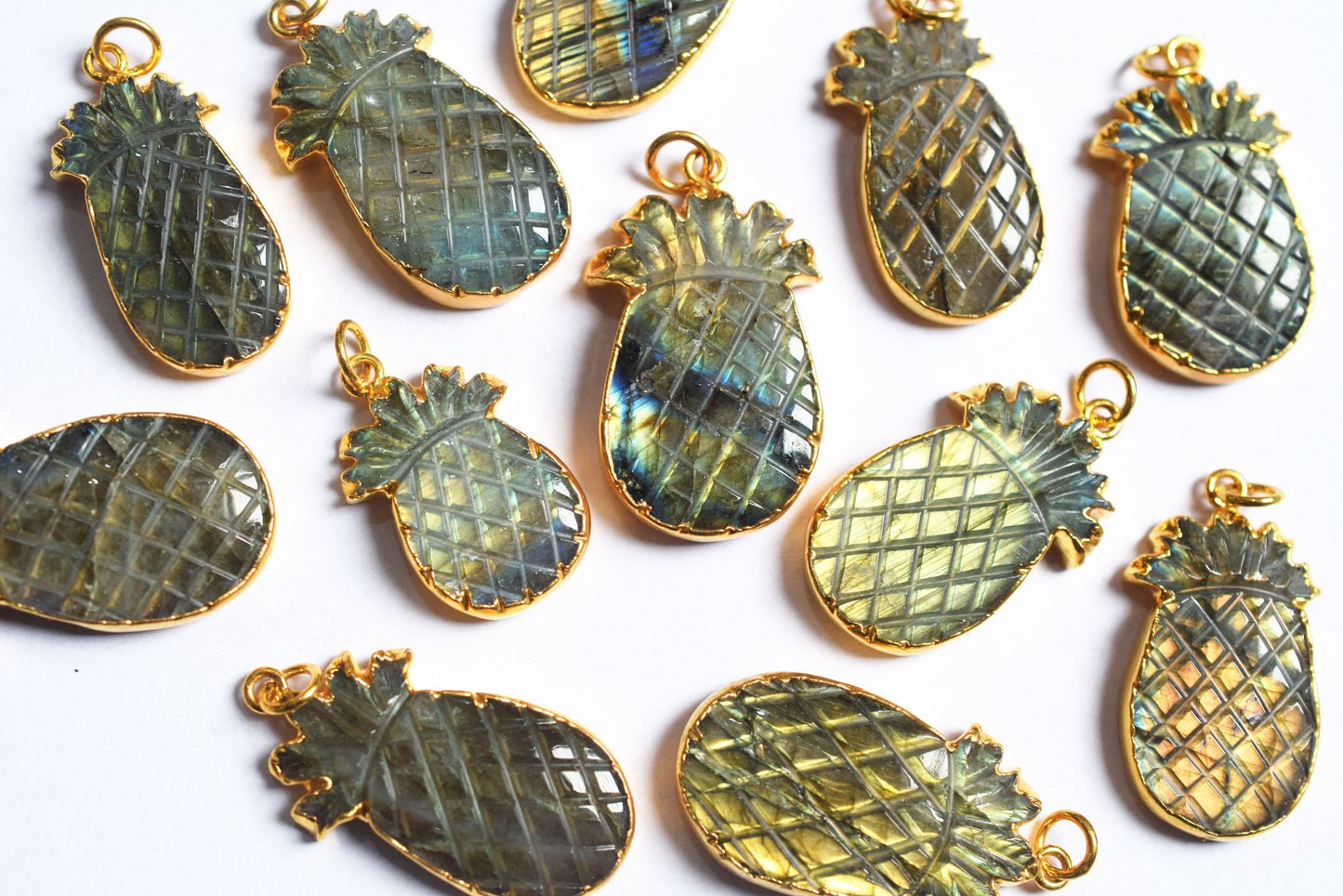 Labradorite Pineapple Carved Electroplated Connector Charm, Sold By Piece ,24 - 33 mm ,60039