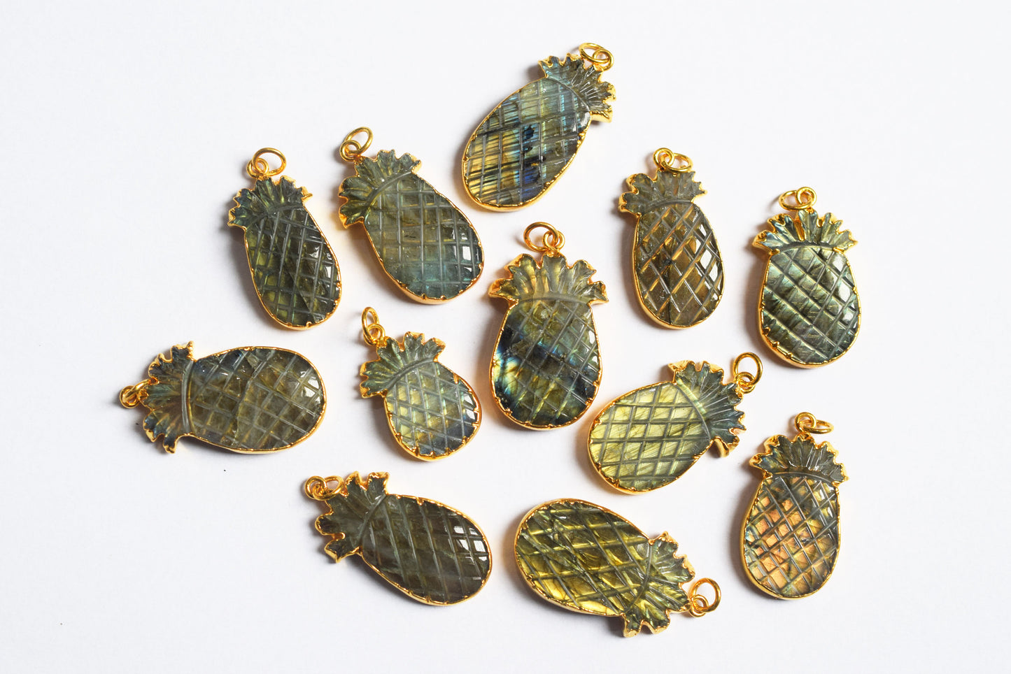 Labradorite Pineapple Carved Electroplated Connector Charm, Sold By Piece ,24 - 33 mm ,60039