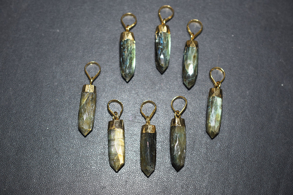 Labradorite Electroplated Bullet Faceted Pendant, Sold By Piece ,25 mm , 60040