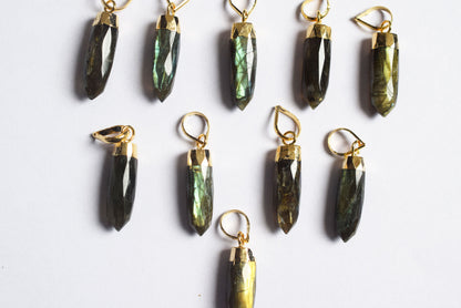 Labradorite Electroplated Bullet Faceted Pendant, Sold By Piece ,25 mm , 60040