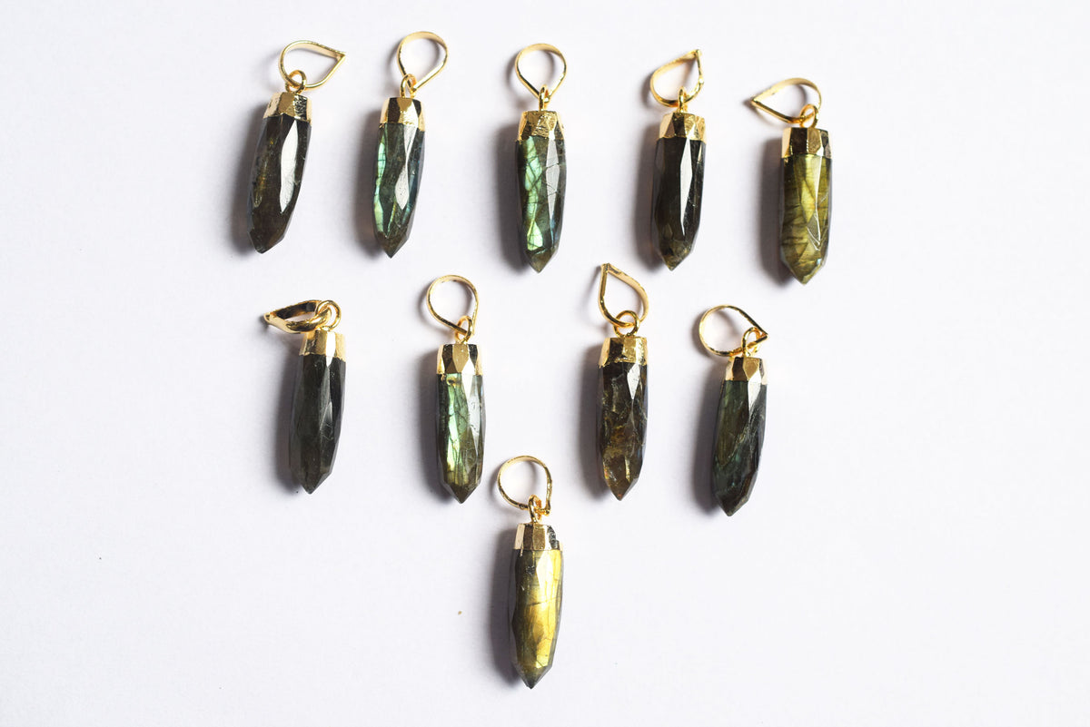 Labradorite Electroplated Bullet Faceted Pendant, Sold By Piece ,25 mm , 60040
