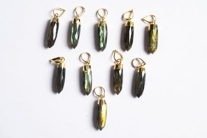 Labradorite Electroplated Bullet Faceted Pendant, Sold By Piece ,25 mm , 60040