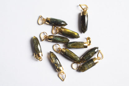 Labradorite Electroplated Bullet Faceted Pendant, Sold By Piece ,25 mm , 60040