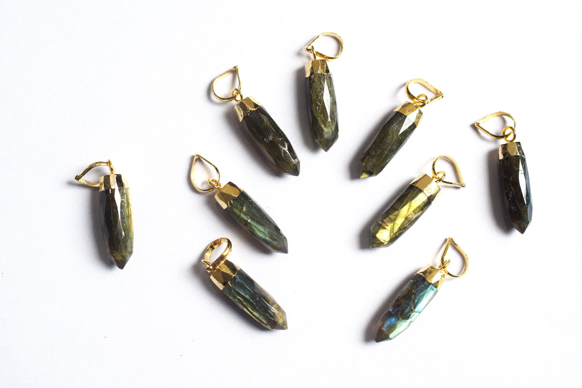 Labradorite Electroplated Bullet Faceted Pendant, Sold By Piece ,25 mm , 60040
