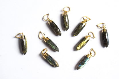 Labradorite Electroplated Bullet Faceted Pendant, Sold By Piece ,25 mm , 60040