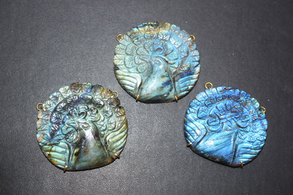 Flashy Labradorite Peacock Carved Electroplated Connector Charm, Sold By Piece ,45x48 - 47x50 mm ,60041