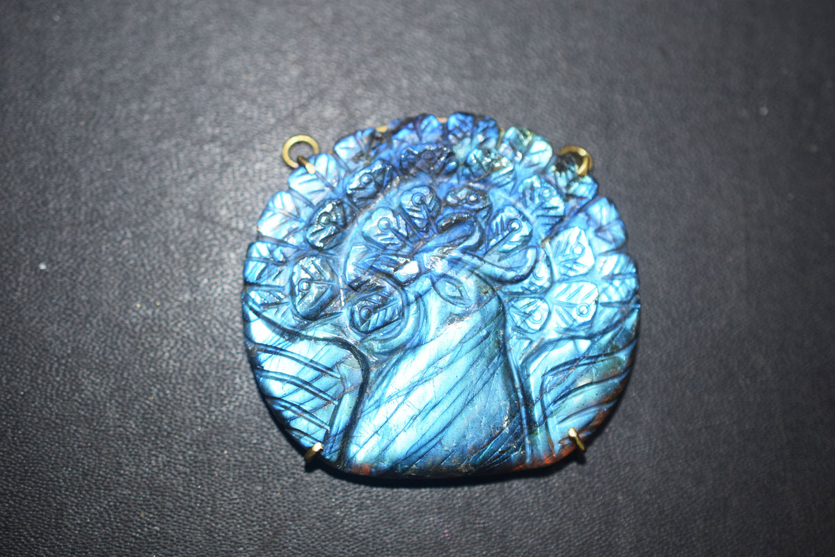 Flashy Labradorite Peacock Carved Electroplated Connector Charm, Sold By Piece ,45x48 - 47x50 mm ,60041