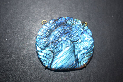 Flashy Labradorite Peacock Carved Electroplated Connector Charm, Sold By Piece ,45x48 - 47x50 mm ,60041