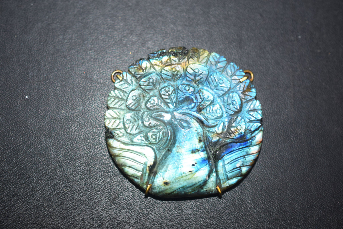 Flashy Labradorite Peacock Carved Electroplated Connector Charm, Sold By Piece ,45x48 - 47x50 mm ,60041