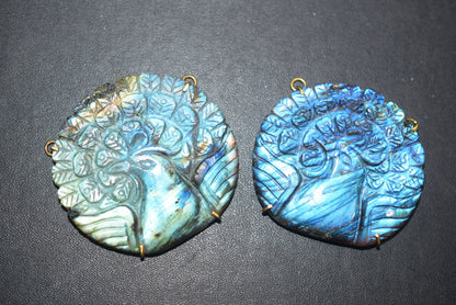 Flashy Labradorite Peacock Carved Electroplated Connector Charm, Sold By Piece ,45x48 - 47x50 mm ,60041