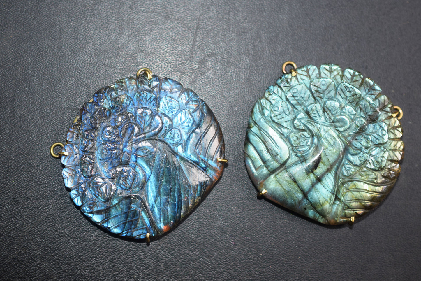 Flashy Labradorite Peacock Carved Electroplated Connector Charm, Sold By Piece ,45x48 - 47x50 mm ,60041