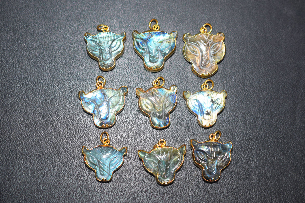 Labradorite Carved Panther Electroplated Connector Charm, Sold By Piece ,18x20 - 22x24 mm ,60043