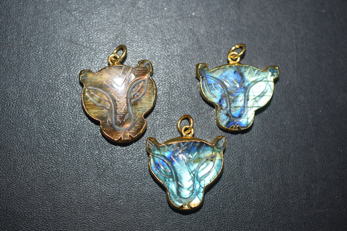 Labradorite Carved Panther Electroplated Connector Charm, Sold By Piece ,18x20 - 22x24 mm ,60043