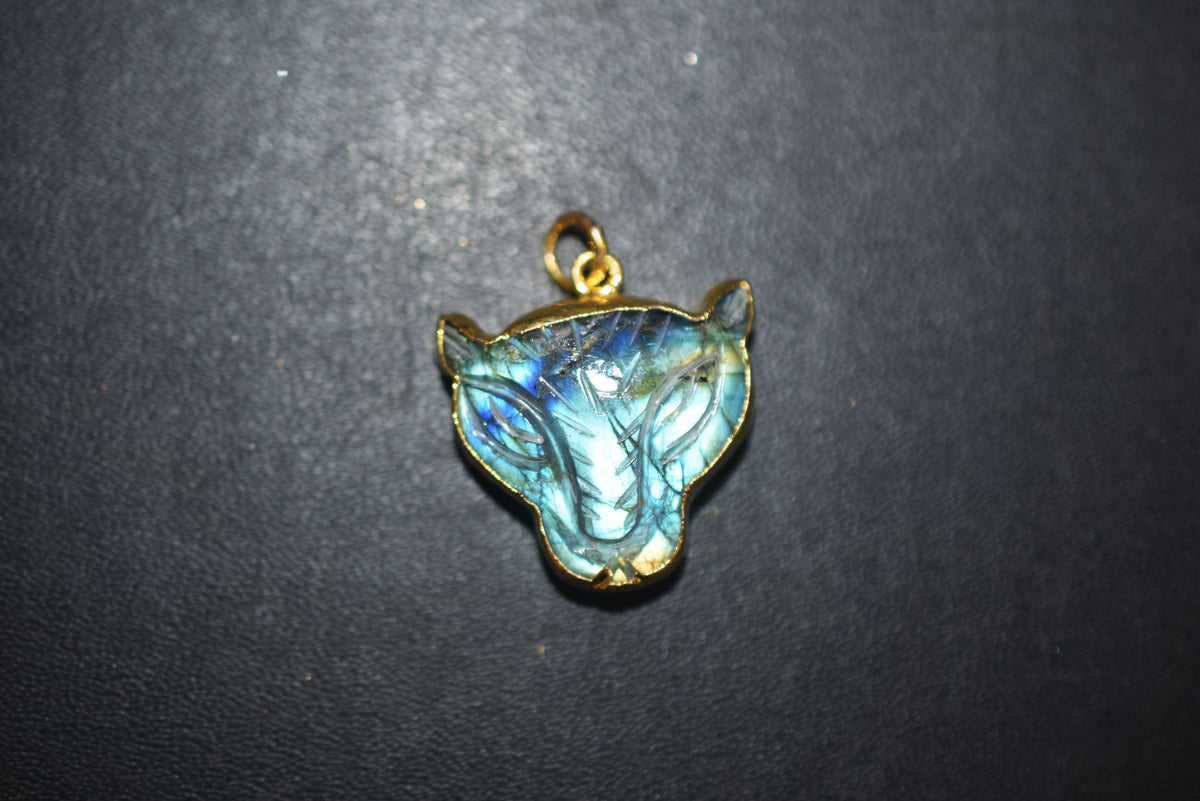 Labradorite Carved Panther Electroplated Connector Charm, Sold By Piece ,18x20 - 22x24 mm ,60043
