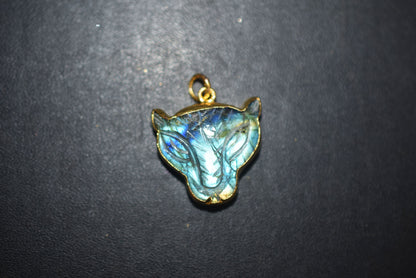 Labradorite Carved Panther Electroplated Connector Charm, Sold By Piece ,18x20 - 22x24 mm ,60043