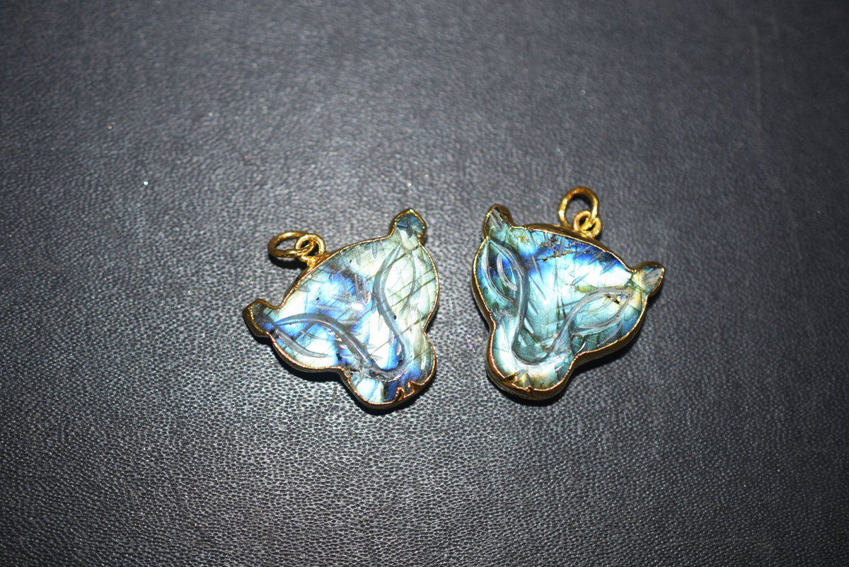 Labradorite Carved Panther Electroplated Connector Charm, Sold By Piece ,18x20 - 22x24 mm ,60043