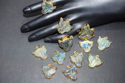 Labradorite Carved Panther Electroplated Connector Charm, Sold By Piece ,18x20 - 22x24 mm ,60043