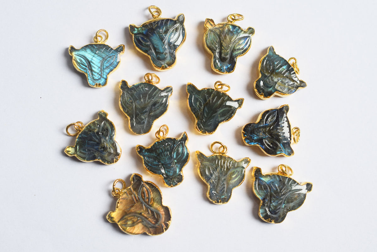 Labradorite Carved Panther Electroplated Connector Charm, Sold By Piece ,18x20 - 22x24 mm ,60043