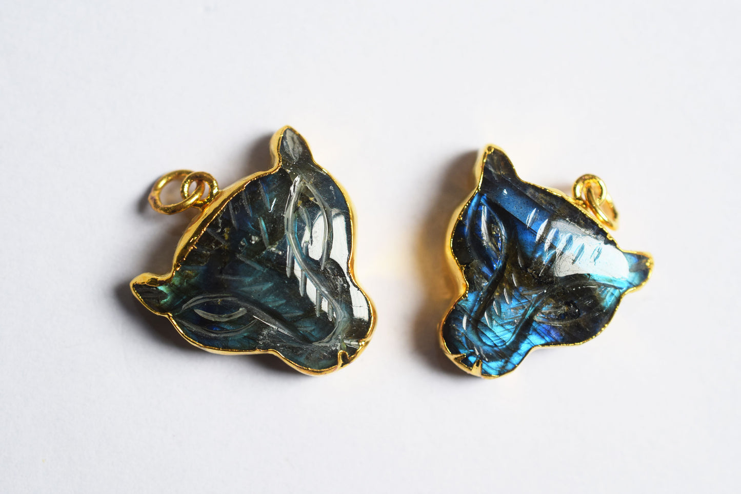 Labradorite Carved Panther Electroplated Connector Charm, Sold By Piece ,18x20 - 22x24 mm ,60043