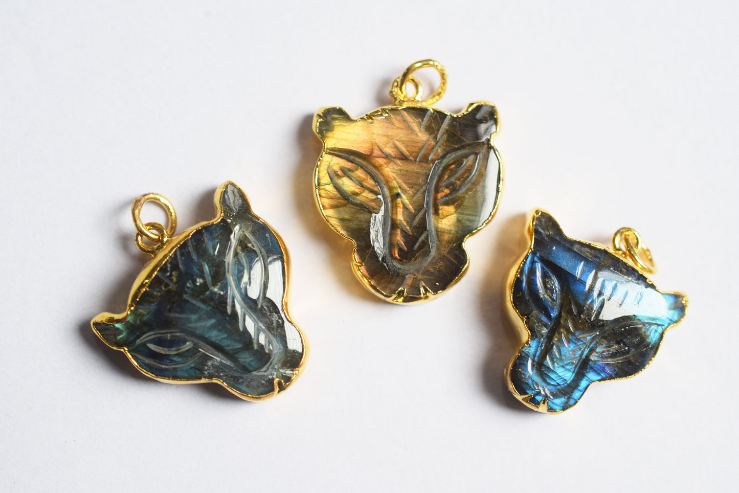 Labradorite Carved Panther Electroplated Connector Charm, Sold By Piece ,18x20 - 22x24 mm ,60043