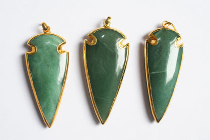 Beautiful Australian Jade Arrowhead Pendant, Smooth Electroplated Gemstone Point Pendant, Sold By Piece ,58 - 60 mm ,60044