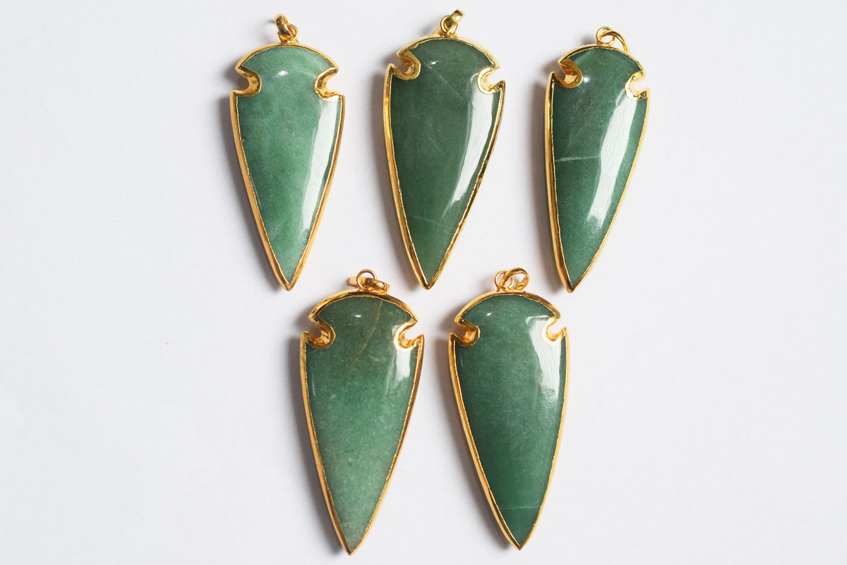 Beautiful Australian Jade Arrowhead Pendant, Smooth Electroplated Gemstone Point Pendant, Sold By Piece ,58 - 60 mm ,60044