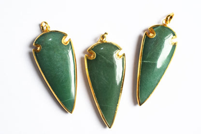 Beautiful Australian Jade Arrowhead Pendant, Smooth Electroplated Gemstone Point Pendant, Sold By Piece ,58 - 60 mm ,60044