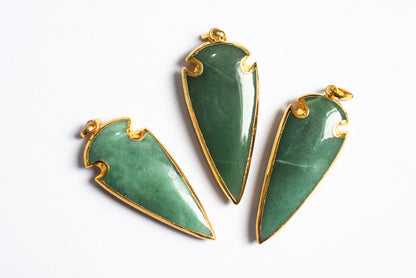 Beautiful Australian Jade Arrowhead Pendant, Smooth Electroplated Gemstone Point Pendant, Sold By Piece ,58 - 60 mm ,60044