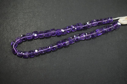 Natural Amethyst Faceted 3D Box Shape Beads , Sold By Strand , 6 - 9 mm , 10 Inches , BL- 6690