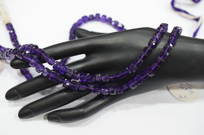 Natural Amethyst Faceted 3D Box Shape Beads , Sold By Strand , 6.50 - 7.00 mm , 10 Inches , BL- 6694